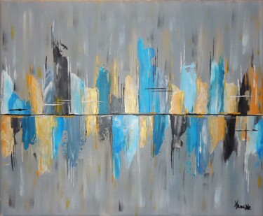 Painting titled "D'or et de bleu" by Karine Locke, Original Artwork, Acrylic