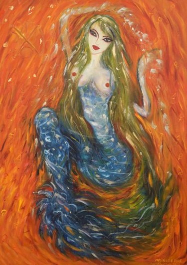 Painting titled "Undine on Fire" by Karisma, Original Artwork, Oil