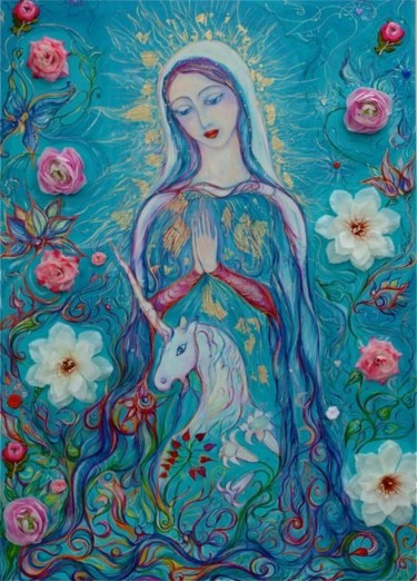 Painting titled "Mother of Unicorns" by Karisma, Original Artwork, Oil