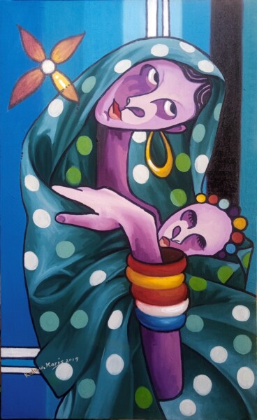 Картина под названием "Single Mother" - Kalu Uche (karis), Подлинное произведение искусства, Акрил