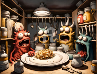 Dibujo titulada "WE LOVE SPAGHETTI" por Karl Alinghi, Obra de arte original, Pintura Digital