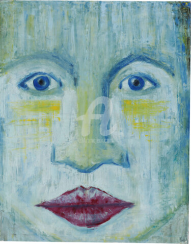 Painting titled "Maschera" by Karl Alinghi, Original Artwork, Oil Mounted on Wood Stretcher frame