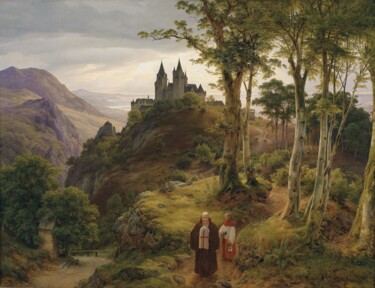 Pittura intitolato "Paysage romantique…" da Karl Friedrich Lessing, Opera d'arte originale, Olio