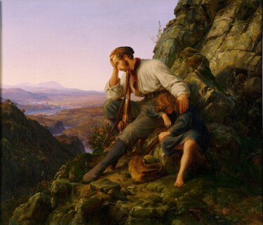 Pittura intitolato "Le voleur et son en…" da Karl Friedrich Lessing, Opera d'arte originale, Olio