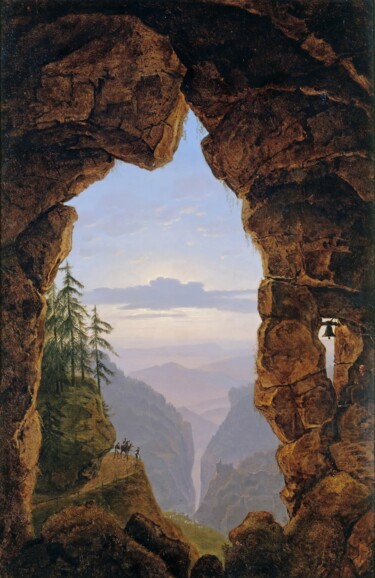 Schilderij getiteld "Porte dans les roch…" door Karl Friedrich Schinkel, Origineel Kunstwerk, Olie