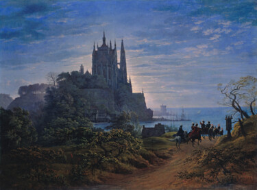 Malerei mit dem Titel "Église gothique sur…" von Karl Friedrich Schinkel, Original-Kunstwerk, Öl