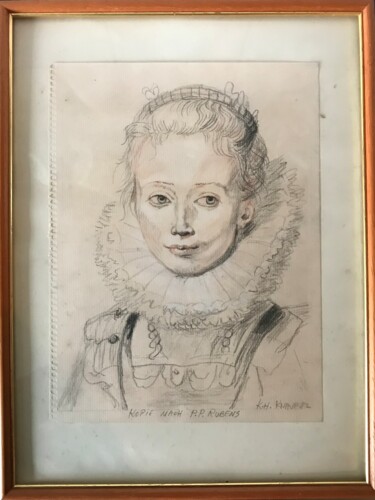 Painting titled "WIFE OF RUBENS" by Karl Knaup, Original Artwork, Charcoal