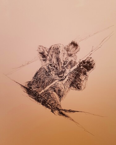 Dessin intitulée "Lionceau" par Karl Robial, Œuvre d'art originale, Encre