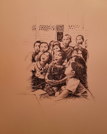 Dibujo titulada "School" por Karl Robial, Obra de arte original, Tinta