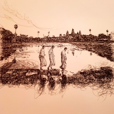 Tekening getiteld "Angkor" door Karl Robial, Origineel Kunstwerk, Inkt