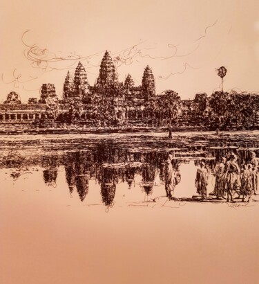 Tekening getiteld "Angkor 3" door Karl Robial, Origineel Kunstwerk, Inkt