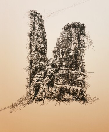 Tekening getiteld "Angkor 5" door Karl Robial, Origineel Kunstwerk, Inkt