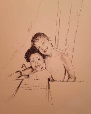 Desenho intitulada "Children" por Karl Robial, Obras de arte originais, Tinta