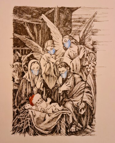 Dessin intitulée "Joyeux Noël" par Karl Robial, Œuvre d'art originale, Encre