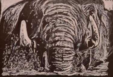 Tekening getiteld "Éléphant 5/4/21" door Karl Robial, Origineel Kunstwerk, Krijt