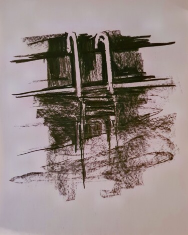 Drawing titled "Piscine" by Karl Robial, Original Artwork, Charcoal
