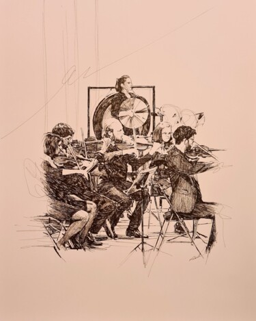Dessin intitulée "Musique 3/11/23" par Karl Robial, Œuvre d'art originale, Encre