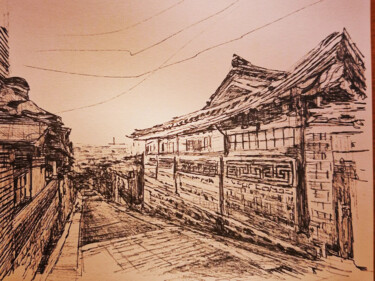 Desenho intitulada "Corée 7" por Karl Robial, Obras de arte originais, Tinta