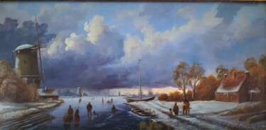 Malerei mit dem Titel "Winterlandschaft" von Karl-Werner Gerstner, Original-Kunstwerk, Öl