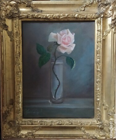 Картина под названием "Pinkfarbene Rose in…" - Karl-Werner Gerstner, Подлинное произведение искусства, Масло Установлен на Д…
