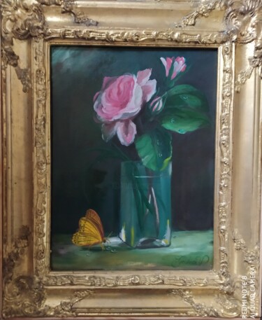 Malerei mit dem Titel "Rote Rose in einer…" von Karl-Werner Gerstner, Original-Kunstwerk, Öl