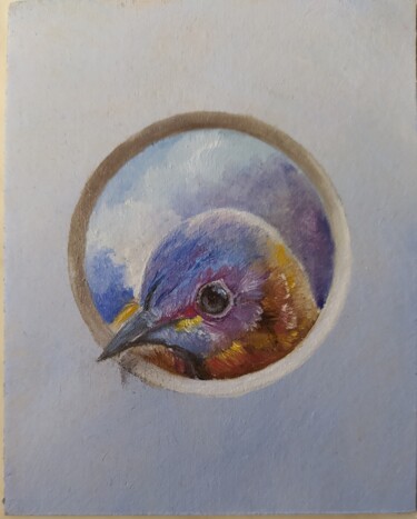 Malerei mit dem Titel "Neugieriger Vogel" von Karl-Werner Gerstner, Original-Kunstwerk, Öl
