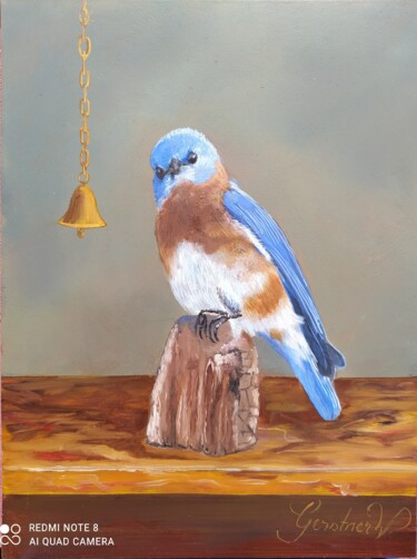 Pintura titulada "Blaukehlchen mit Gl…" por Karl-Werner Gerstner, Obra de arte original, Oleo