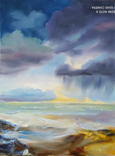 Painting titled "Regen auf dem Meer" by Karl-Werner Gerstner, Original Artwork, Oil