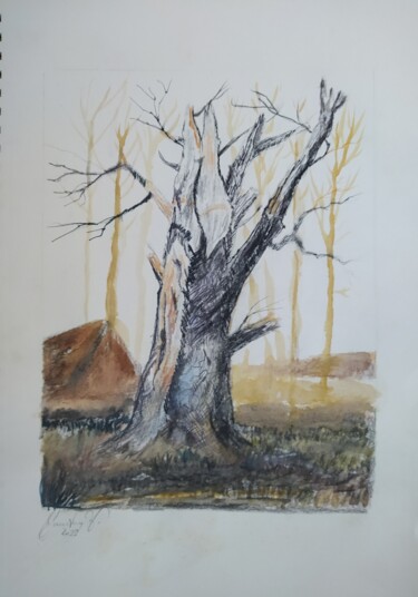 Рисунок под названием "Heath landscape .He…" - Karl-Werner Gerstner, Подлинное произведение искусства, Цветные карандаши