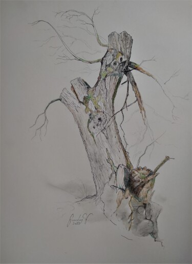 Rysunek zatytułowany „Oak in the mountain…” autorstwa Karl-Werner Gerstner, Oryginalna praca, Tempera