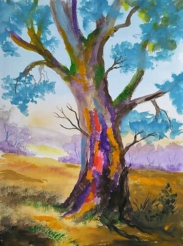 Painting titled "Paysage de la Sarre…" by Karl-Werner Gerstner, Original Artwork, Watercolor