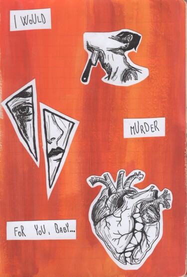 「Murder from Love」というタイトルのコラージュ Karla Cinke (Kai)によって, オリジナルのアートワーク, ジェルペン