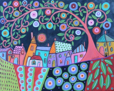 Malerei mit dem Titel "Quiet Town" von Karla Gerard, Original-Kunstwerk, Acryl Auf Keilrahmen aus Holz montiert