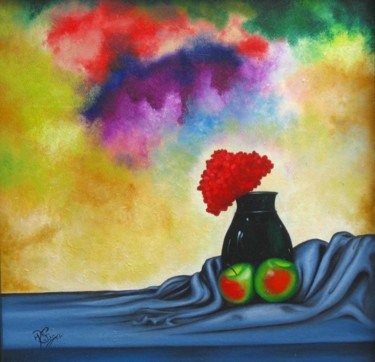 Malerei mit dem Titel "Krug mit Tuch" von Kafi, Original-Kunstwerk, Öl