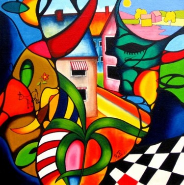 Malerei mit dem Titel "Menschenleer" von Kafi, Original-Kunstwerk, Öl