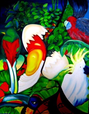 Malerei mit dem Titel "Aus einem Ei" von Kafi, Original-Kunstwerk, Öl