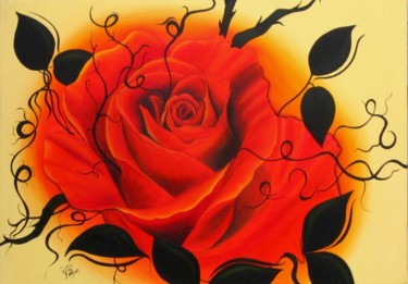 Malerei mit dem Titel "Rose mit Ornamenten" von Kafi, Original-Kunstwerk, Öl