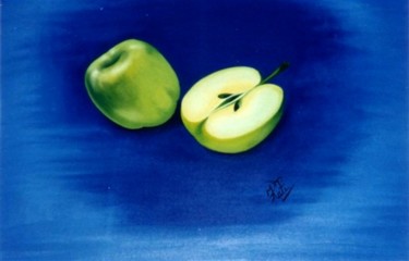 Malerei mit dem Titel "Grüne Äpfel" von Kafi, Original-Kunstwerk, Öl