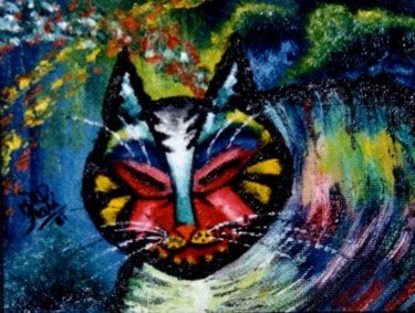 Malerei mit dem Titel "Schlafende Katze" von Kafi, Original-Kunstwerk, Öl