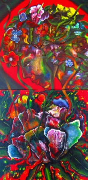 Malerei mit dem Titel "FLOWER  FAIRY !" von Kafi, Original-Kunstwerk, Öl