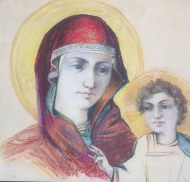 Malarstwo zatytułowany „Jesus” autorstwa Karlen Avetisyan, Oryginalna praca, Pastel Zamontowany na Szkło
