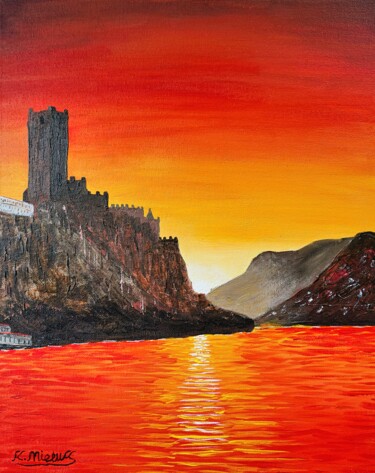 Painting titled "Sunset Over Malcesi…" by Karl Mieluk, Original Artwork, Acrylic Mounted on Wood Stretcher frame