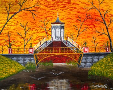 Картина под названием "Autumn On Le Pont D…" - Karl Mieluk, Подлинное произведение искусства, Акрил Установлен на Деревянная…