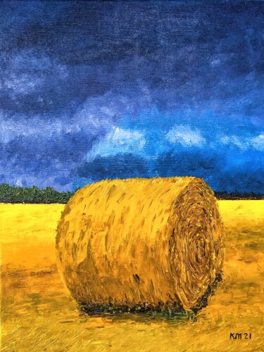 Painting titled "The Hay Bale" by Karl Mieluk, Original Artwork, Acrylic Mounted on Wood Stretcher frame