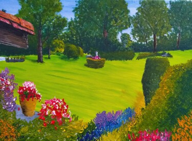 Painting titled "A Gardeners Paradise" by Karl Mieluk, Original Artwork, Acrylic Mounted on Wood Stretcher frame