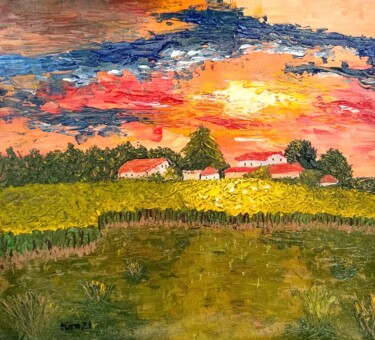 Painting titled "Dordogne Sunset" by Karl Mieluk, Original Artwork, Acrylic