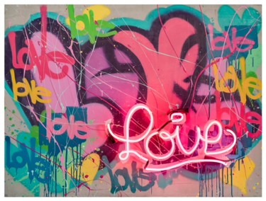 Pintura intitulada "Neon Graffiti Love" por Karlos Marquez, Obras de arte originais, Tinta spray