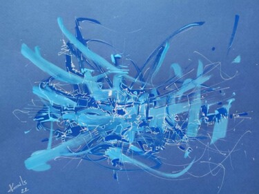 Drawing titled "Blue 1204" by Karls, Original Artwork, Acrylic