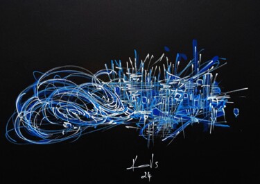 Dessin intitulée "bleu volutes" par Karls, Œuvre d'art originale, Acrylique