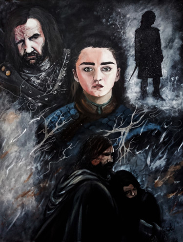 Peinture intitulée "Arya Stark & Sandor…" par Karnakiev, Œuvre d'art originale, Acrylique Monté sur Châssis en bois